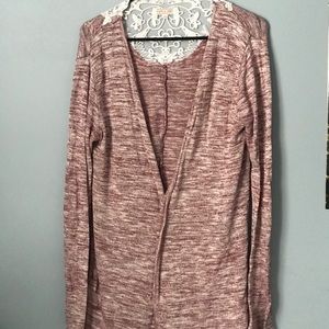 Pink cardigan with white lace